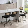 thumbnail image 4 of Modern Counter Height Bar Stools with Cane Back & Leather Seat -  for Kitchen, Home Bar & Restaurant, 4 of 14