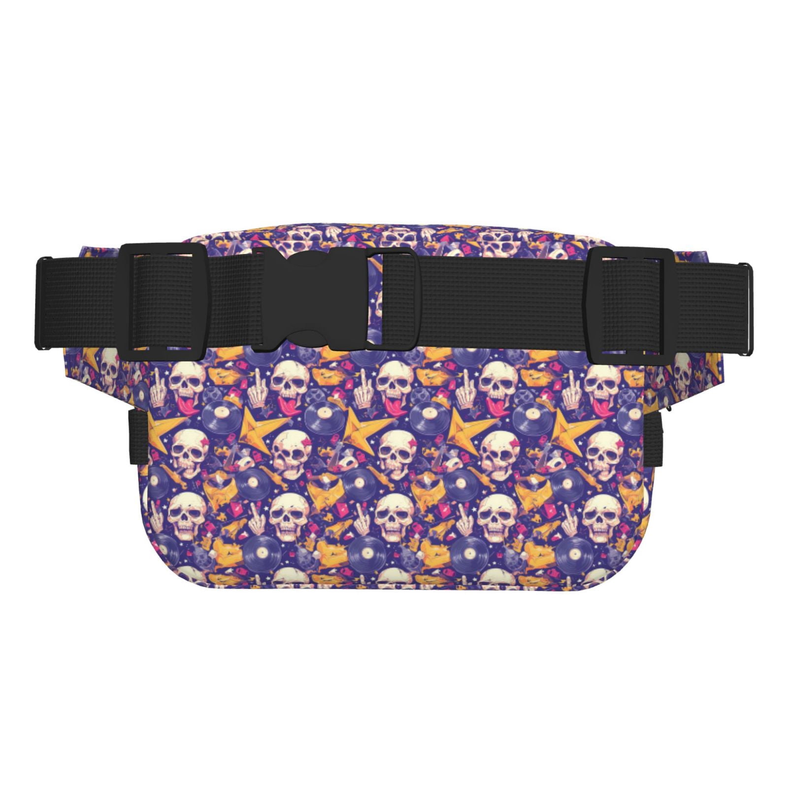 Fuzoiu rock Skull record Print Unisex Square Double Layer Waist Bag,Crossbody Fanny Pack Travel Workout Accessory