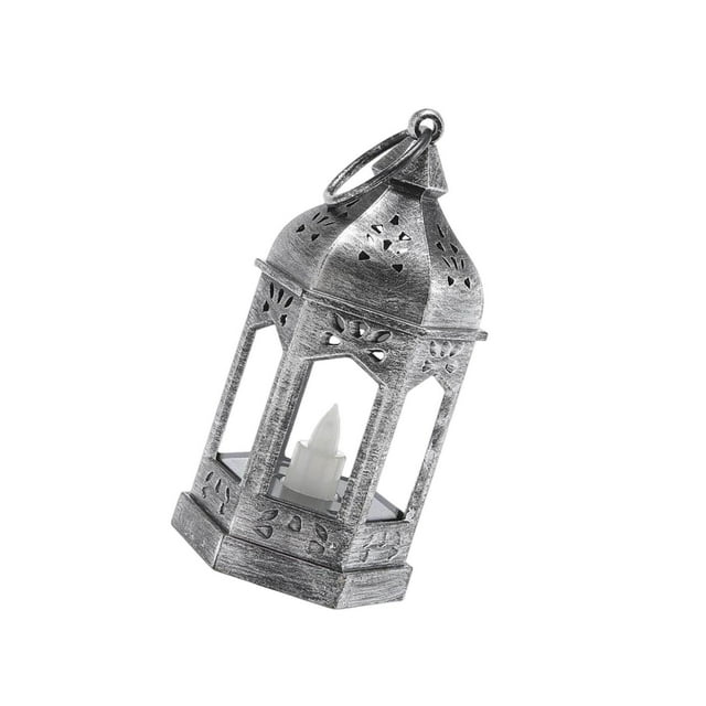 Vintage Style Electronic Candle Lantern Wind Lamp Decorative for Rustic Lantern Light Garden Argent