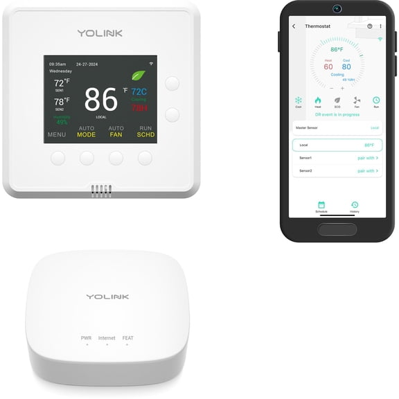 YoLink Thermostat 2, Smart Home & Commercial Thermostat with Dual-Stage Heating & Cooling, Heat Pump Support, External Sensors, Remote App Control, Alexa & Google, LoRa Longest Range, Hub Included