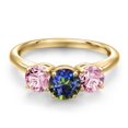 thumbnail image 3 of Gem Stone King 18K Yellow Gold Plated Silver Blue Mystic Topaz and Pink Lab Grown Diamond Engagement Ring for Women | 2.00 Cttw | Round 6MM | Gemstone November Birthstone | Size 8, 3 of 6