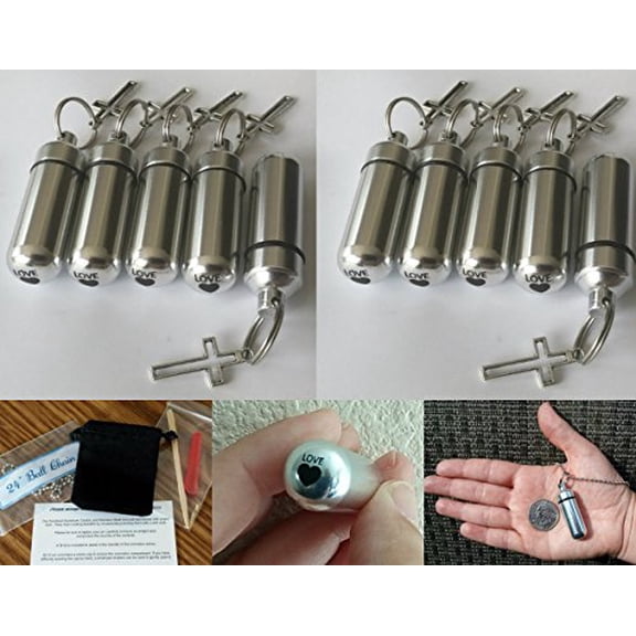 Wholesale Set of 10 - HOLLOW CROSS Anointing Oil or Holy Water Holders with Velvet Pouch, Ball-Chain and pipette