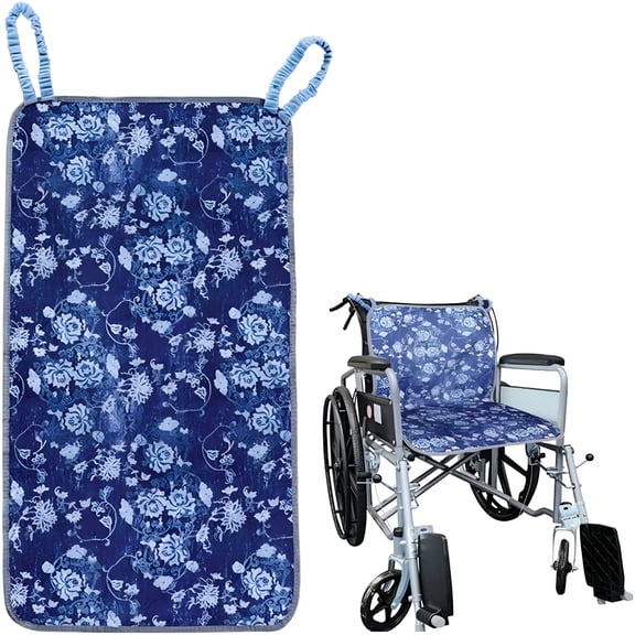 LAMIRO Wheelchair Incontinence Pad,Non-Slip Seat & Backrest Pads for Chair Mobility Scooter Absorbent Seat Protector Pads,Vintage Floral Wheelchair Cushions,19.68 X 35.43 Inch,Light Blue