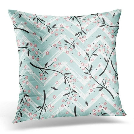 Painted Cherry Blossoms CMFUN Chevron Zigzag Paint Brush Strokes with Flowers Abstract Colorful with Sakura Branches Cherry Blossoms Pillow Case Pillow Cover 20x20 inch ()