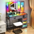 thumbnail image 6 of HNEBC Vanity Desk with Mirror and RGB Lights, Glass Top Makeup Vanity with Auto Sensor Lights and Wireless Charging, Vanity Table Set with Cushion Stool, Dressing Table with 6 Drawers (Grey), 6 of 10