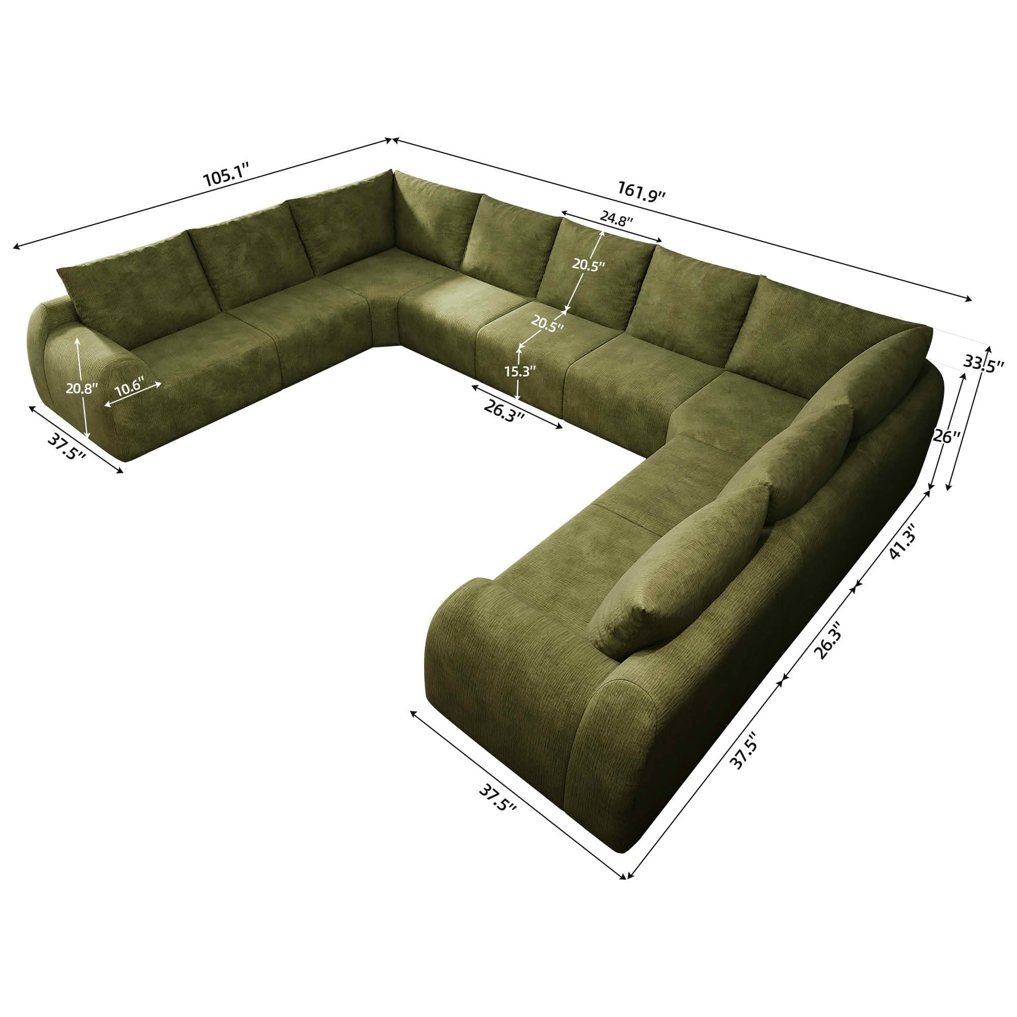 MAYEERTY 161.9 Inch 9-Seat U Shape Cloud Modular Sectional Sofa, Vacuum Compressed Chenille Fabric Couch, No Assembly Needed for Living Room