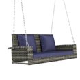 thumbnail image 6 of 2-Person Wicker Hanging Porch Swing,Front Porch Swing Outdoor Chair with Cushions 550lbs Weight Capacity,Pillow,Rattan Swing Bench for Garden, Backyard, Pond(Gray Wicker, Blue Cushion), 6 of 9