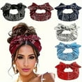 thumbnail image 7 of Boho Bow Headbands for Women, Vintage Flower Printed Hairband Elastic Rabbit ear Head Wrap Cute Hair Accessories, 6 Pcs, 7 of 7
