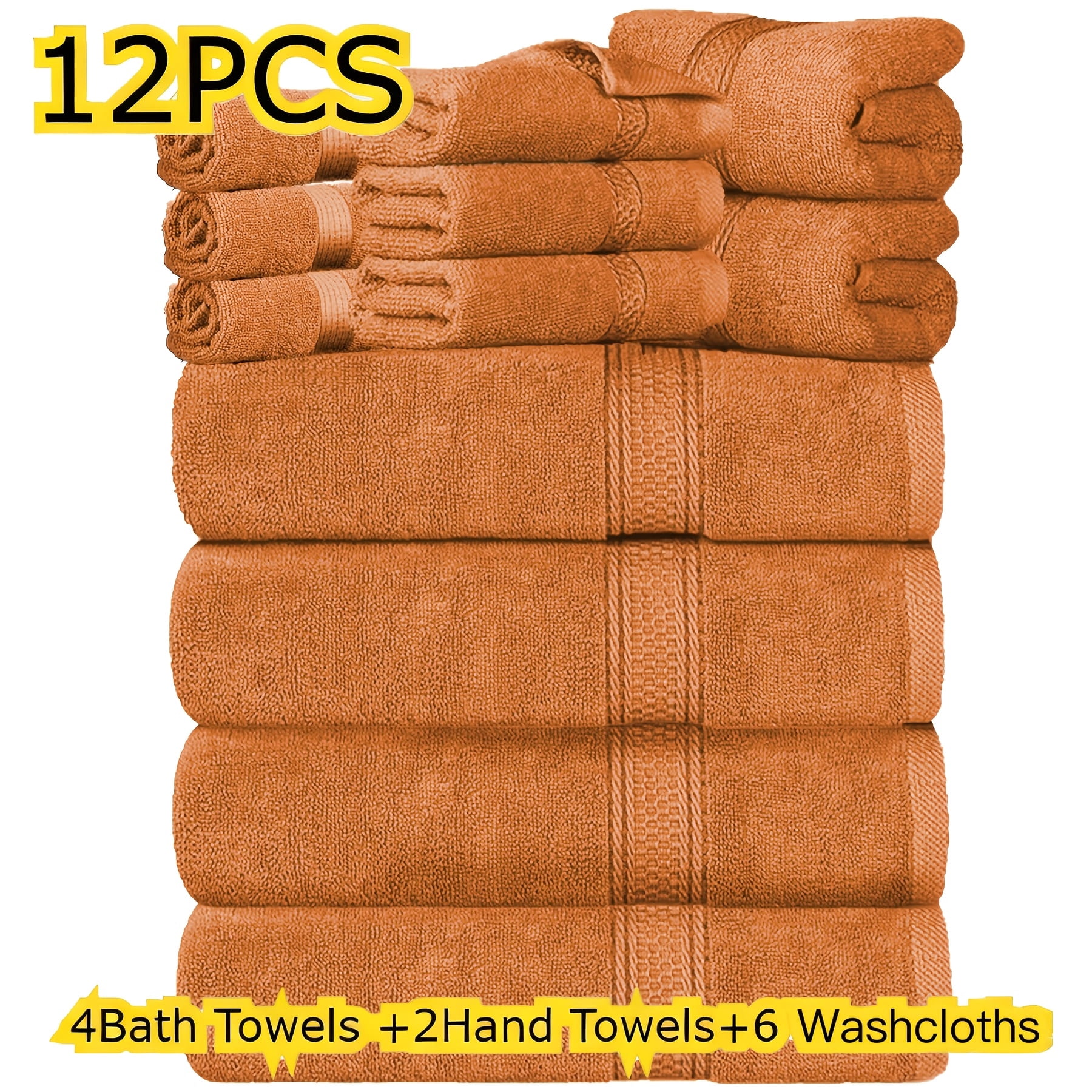 Set of 12 Luxurious Cotton Towels, Including 4 Bath Towels, 2 Hand Towels, And 6 Washcloths. These Towels Are Highly Absorbent, Quick-Drying, And Soft, Making Them Perfect for Home, Hotel, Spa