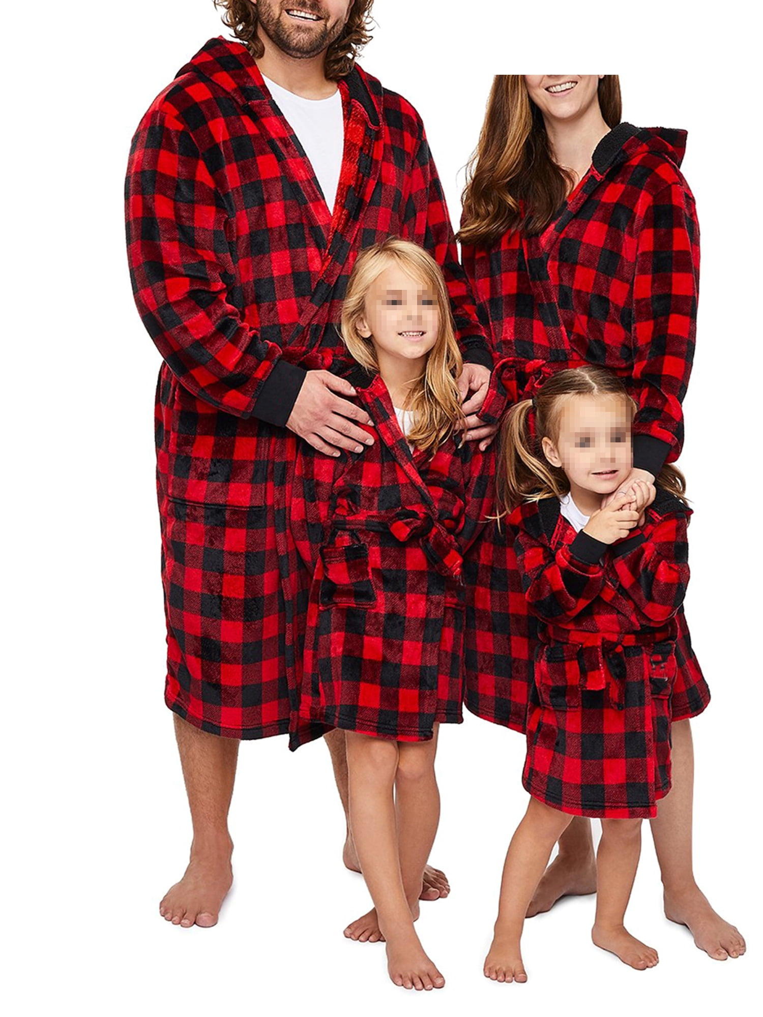 Karuedoo Christmas Matching Family Pajamas Sleep Robe Red Plaid Printed