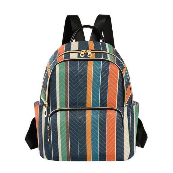 FORMRS Mini Backpack Purse for Women Quilted Travel Daypack Casual Shoulder Bag, Navy Blue Stripes