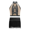 thumbnail image 4 of Haitryli Kids Girls Tassel Dance Outfits Jazz Latin Performance Crop Top with Skirt Set Gymnastics Bodysuit Black 14, 4 of 5