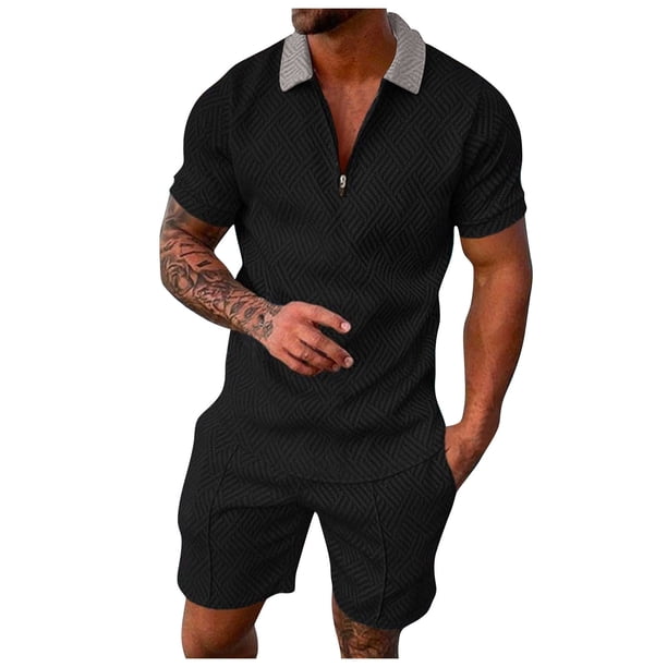 Men's Short Sets Outfits 2 Piece Summer Tracksuit Short Sleeve Shirt And Shorts Set Casual Sport SuitL