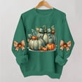 thumbnail image 2 of DeeHomeMo Women Round Neck Pullover Sweatshirt, Long Sleeve Pumpkin Bow Graphic Loose Fit Top, Ribbed Hem Cuffs Soft Sweatshirt Fabric for Fall Family Gathering Army Green,L, 2 of 6