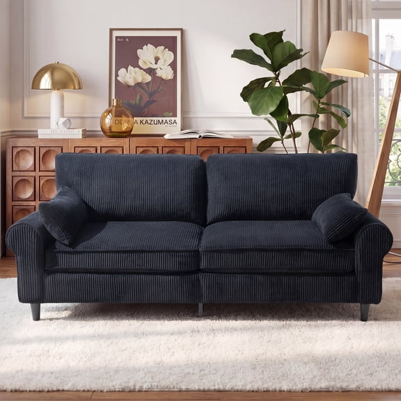 Lunale 80" Oversized Loveseat Sofa, Modern 2-Seater Cloud Couch for Living Room, Black Corduroy