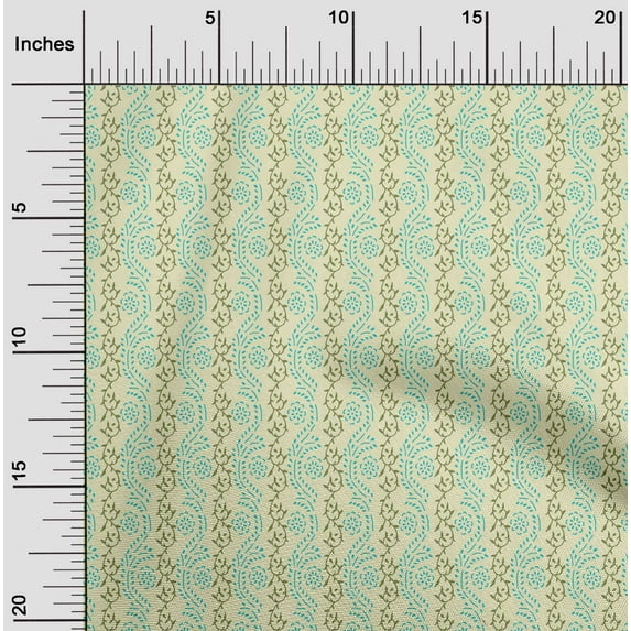 oneOone Cotton Poplin Fabric Leaves & Floral Block Printed Fabric 1 Yard 42 Inch Wide