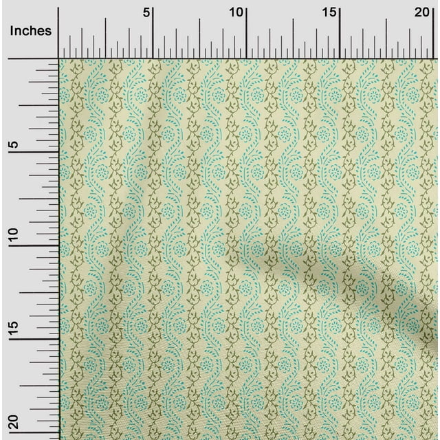oneOone Cotton Poplin Fabric Leaves & Floral Block Print Sewing Fabric BTY 56 Inch Wide
