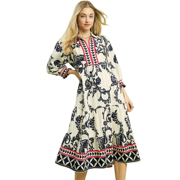 Umgee Boho Print Tiered Midi Dress