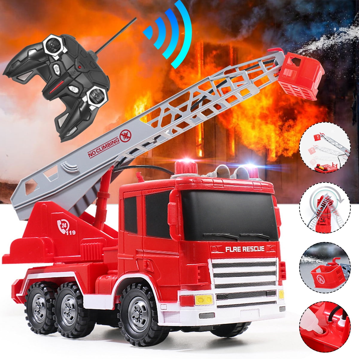 deAO RC Fire Truck 6 Channel Full Function Driving Wheel Remote Control KIDS TOY 