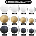thumbnail image 3 of LQQBOX Round Chinese Paper Lantern, 16pcs Paper Lanterns Decorative, Hanging Paper Lanterns Decoration for Weddings, Graduation, Birthdays, Parties and Events, Assorted Sizes (Black/Gold/White), 3 of 7
