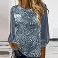 thumbnail image 2 of LWavelet Crew Neck Sequin Blouse Womens Plus Size 3/4 Puff Sleeve Asymmetric Hem Loose Fit Top Gray XL, 2 of 7