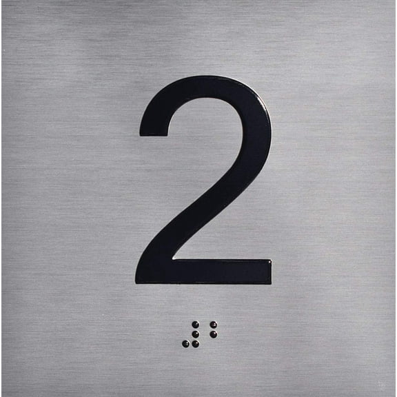 2ND Floor Elevator Jamb Plate Sign with Braille and Raised Number-Elevator Floor Number Sign(Silver)