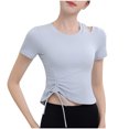 thumbnail image 2 of ClodeEU Women's Crew Neck Short Sleeve，Bottom hem With Drawstring, Basic Tight Fit T Shirt Blue,Womens Plus L, 2 of 9