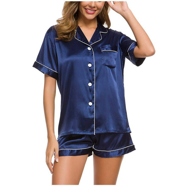RYDCOT Women Silk Satin Pajamas Set Sleepwear Loungewear Button-Down ...