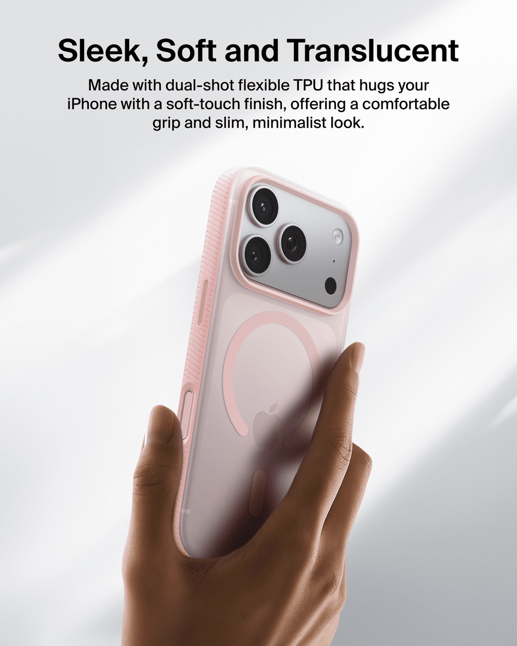 Belkin for iPhone 17 Pro Case, Grip, MagSafe Compatible w/Anti-Scratch & Anti-Yellowing Coating, Touch Sensitive Camera Control - Military Grade, Anti-Slip, Magnetic, Shockproof, Protective-Pink