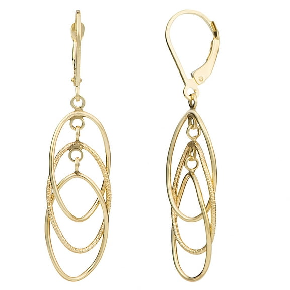 KoolJewelry 10k Yellow Gold Polished and Textured Interlocking Ovals Leverback Earrings