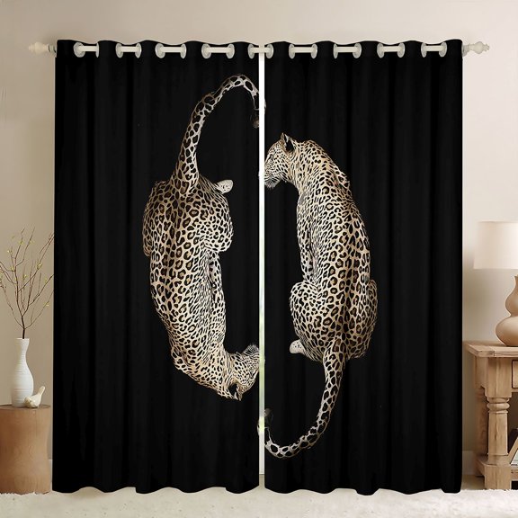 Castle Fairy Wildlife Leopard Blackout Curtains Set of 2 (52x84 Each) for Female Men Women,Jungle Animal Window Curtains,Woodland Safari Cheetah Curtains and Drapes,Luxury Bedroom Decor
