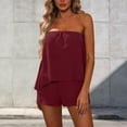 thumbnail image 5 of Miluxas Women's 2 Piece Outfit Strapless Top and Shorts Set Casual Summer Outfit for Beach Vacation Wine, 5 of 6