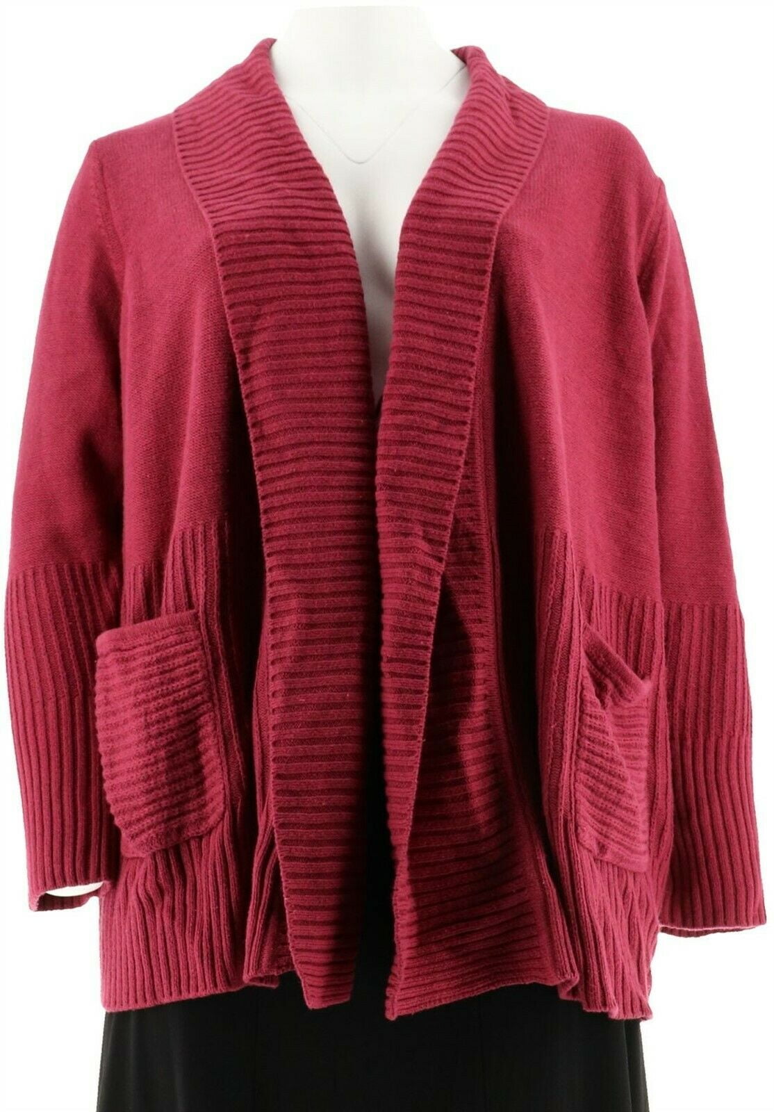 H by Halston - Halston Mix Stitch Ribbed Open Front Cardigan A294975 ...