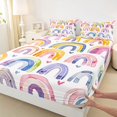 thumbnail image 5 of Manfei Cartoon Rainbow Bed Sheets, Graffiti Love Heart Full Size Sheets, White Pink, 4-Piece, 1 Flat Sheet, 1 Fitted Sheet and 2 Pillowcases, 5 of 6