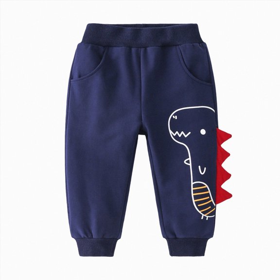 Splozh Boys Baggy Sweatpants Boys Drawstring Elastic Pants Toddler Cotton Sweatpants Kid Dinosaur Active Jogger Pants with Pockets,Navy,4-5 Years