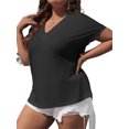 thumbnail image 4 of Plus Size Summer Short Sleeve Women V Neck Solid Casual Tee Shirt, 4 of 6