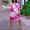 thumbnail image 2 of TSADFHJI Black Skirt Midi Women's Large Size Tie Dye Printed V Neck Comfortable Loose Dress Short Sleeved Knee Length Dress with Pockets Xl, 2 of 6