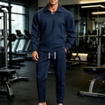 thumbnail image 6 of Men's Hoodie Tracksuit 2 Pieces Set Ndbuld Men's Diamond- Textured Lapel Solid Color Casual Sports Suit Men's Spring And Loose Drape Versatile Two-piece Set For Work And Fitness Navy,L, 6 of 8