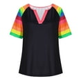 thumbnail image 5 of Plus Size Summer Tops for Women Floral Printed T-shirts Loose Fit Casual V Neck Blouse S-5XL Graphic Tees (XL, Red|Rainbow), 5 of 5