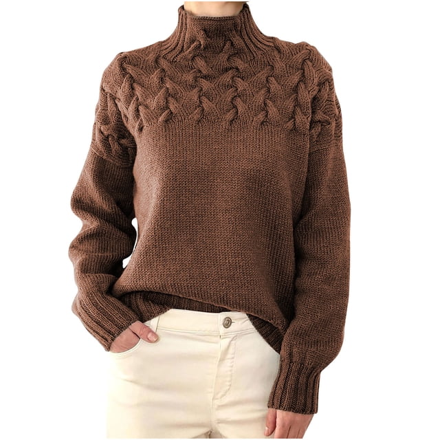 FAIWAD Chandails Tricotés à Col Roulé pour Femmes, Manches Longues, Couleur Unie, Coupe Ample, Chandail Torsadé