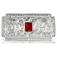 thumbnail image 3 of Bling Jewelry Womens Big Vintage Estate Jewelry Red CZ Rectangle Filigree Brooch Pin Silver Plated, 3 of 4