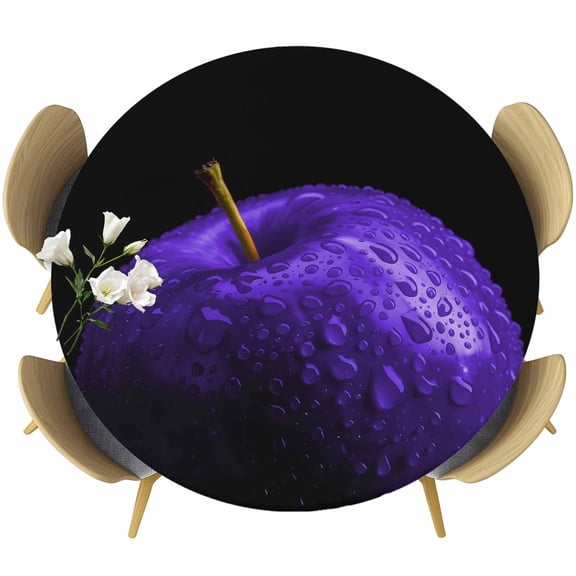 Purple Fruit Round Tablecloth, Fitted Table Cover with Elastic for 55"-60" Round Tables, Modern Minimalist Decor Black Background Table Cloth Outdoor Indoor Dinning Party Waterproof Tablecloths