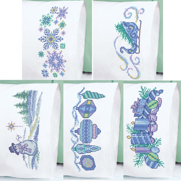 Herrschners® Blue Christmas Pillowcase Stamped CrossStitch Walmart