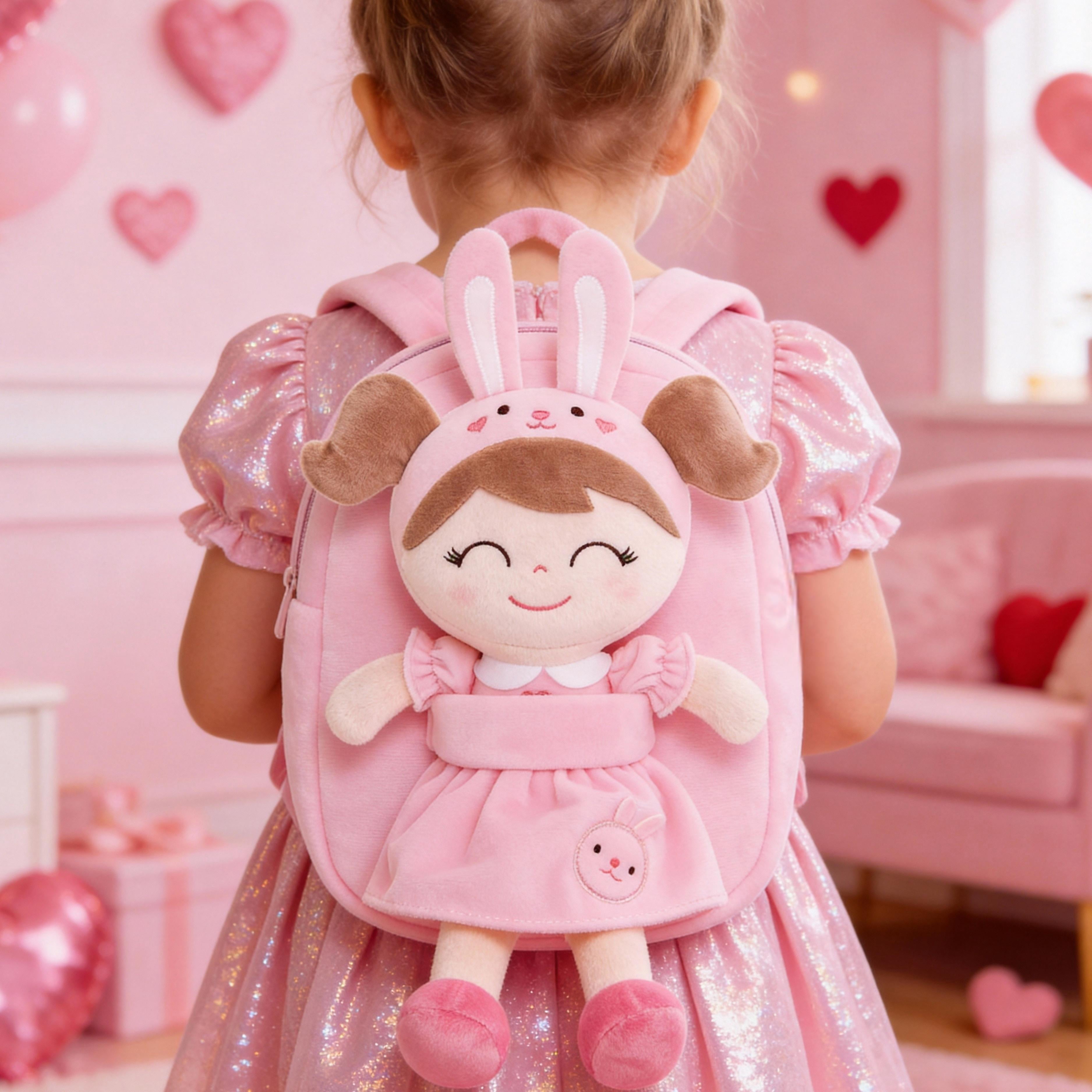 Gloveleya Toddler Doll Bunny Plush Kids Doll Toddler Dolls Girl Stuffed Rabbit Toys Pink Pocket 9"