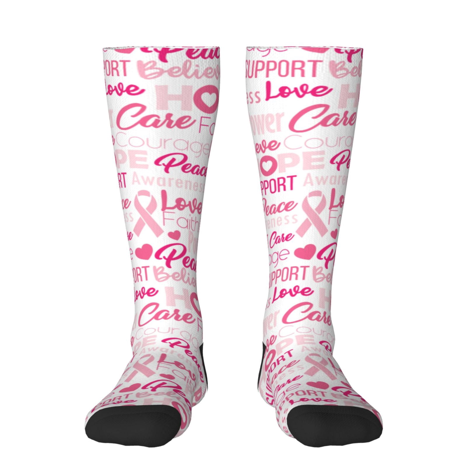 Saiise Rubans Roses pour Cancer du Sein Sensibilisation (2) Chaussettes Thermiques d'Hiver Imprimées, Chaussettes Chaudes pour Bottes pour Randonnée et Extérieur pour Hommes et Femmes