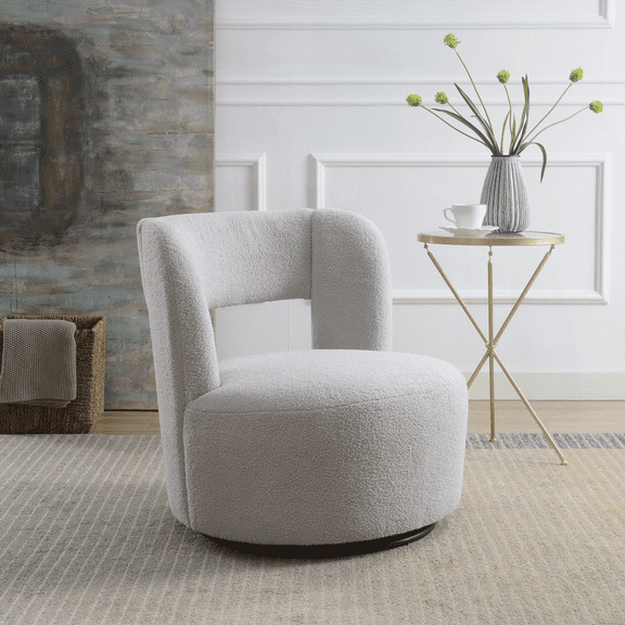 1-Piece Swivel Barrel Chair with Soft Teddy Fabric - Modern Living Room Accent Chair