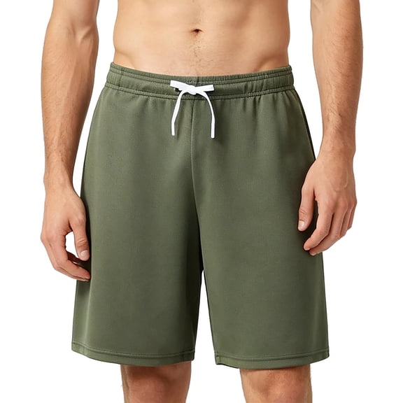 WIZUTIZ Men's Casual Shorts Solid Color Mesh Elastic Waist Drawstring Pocket Sports Bottoms Polyester Breathable Relaxed Fit for Summer Outdoor Daily Leisure Mens Fashion