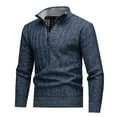 thumbnail image 2 of Men's 1/4 Zip Sweater Pullover Long Sleeve Stand Collar Soft Knitted Tops Regular Fit Casual Golf Sweatshirts (3XL, Blue), 2 of 3