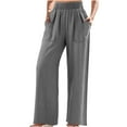 thumbnail image 2 of EQWLJWE Womens Wide Leg High Waist Pants Slant Pocket Straight Soft Denim Jeans Summer Lightweight Pants Gray L, 2 of 9