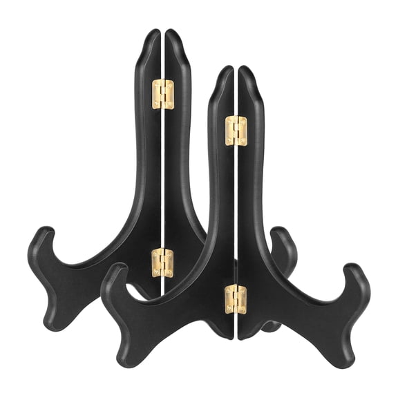 Uxcell 2Pcs Wooden Easel Plate Holder, 10" Small Wood Easels Folding Table Display Stand for Decorative Picture Frame Book Artwork Desktop Ornaments, Black